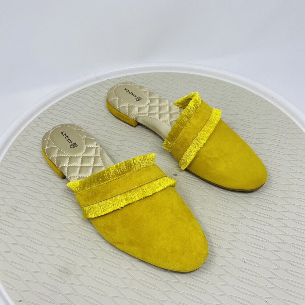Birdies Shoes 8.5  Ani Slip On Loafer Mules Marigold Yellow Flats Fringe Slipper